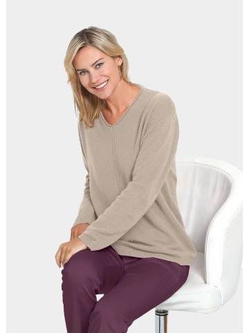 GOLDNER Kurzgröße:  Basicpullover mit V-Ausschnitt in sand