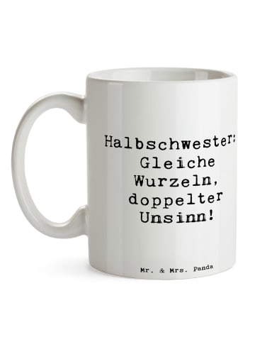 Mr. & Mrs. Panda Tasse Halbschwester Unsinn mit Spruch in Weiß