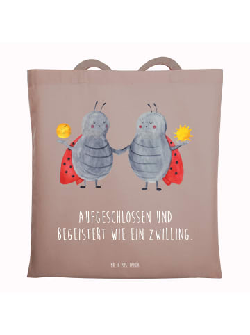 Mr. & Mrs. Panda Einkaufstasche Sternzeichen Zwilling mit Spruch in Braun Pastell