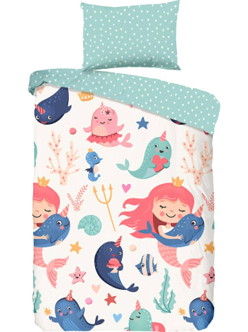Good Morning Renforcé Kinder-Bettwäsche in blau-rosa