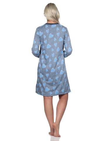 NORMANN Frottee Nachthemd langarm Bündchen Herz - 82040 in marine