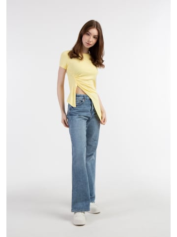 myMo Damen Jersey-Shirt Aus Rippstrick in Hellgelb