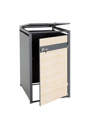 MCW 1er Mülltonnenverkleidung J82 erweiterbar Metall, Buche-Holzoptik hellbraun
