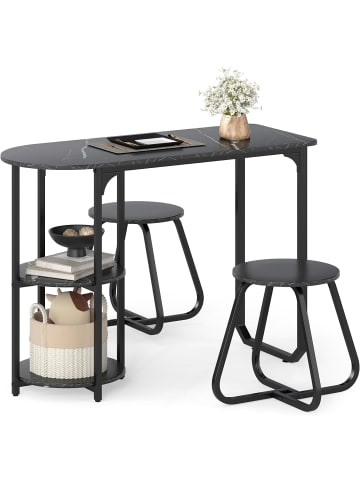 COSTWAY 3 tlg. Essgruppe mit 2 Ablagen in Schwarz