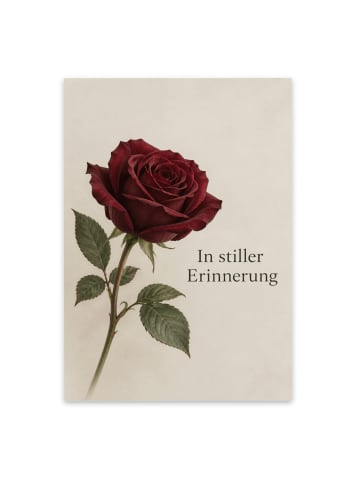 Trauerspruchkarte Rose würdevoll Design mit Spruch in Weiß