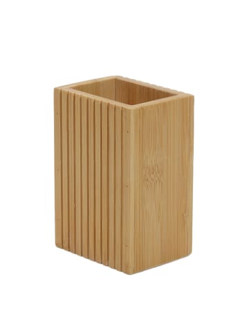 Bathroom Solutions Zahnbürstenbecher aus Bambus in Braun, (B) 6,6 x (H) 12,4 x (L) 8,8 cm