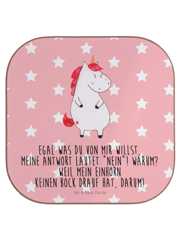 Mr. & Mrs. Panda Untersetzer für Gläser Einhorn Wut mit Spruch in Rot Pastell