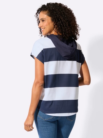 WITT WEIDEN Kapuzen-Shirt in marine-weiß-gemustert