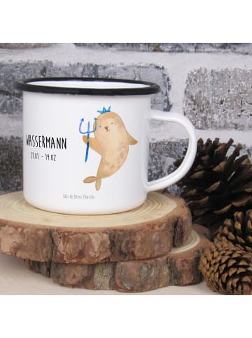 Mr. & Mrs. Panda Emaille Tasse Mops mit Spruch in Weiß