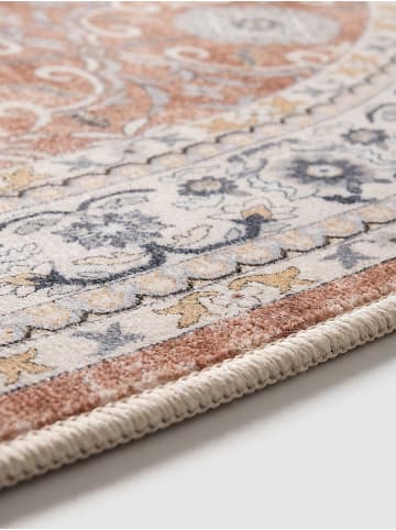 KADIMA DESIGN Kurzflor-Teppich waschbar VERNANTE Rosetten Wohnzimmer in Terrakotta-Creme