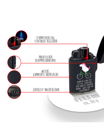 Mr. & Mrs. Panda Feuerzeug Einhorn Radfahrer mit Spruch in Schwarz