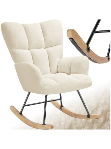 tectake Schaukelstuhl Torve, 68 x 96 x 97 cm, Belastbarkeit 120 kg, Bouclé beige
