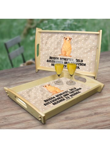 Mr. & Mrs. Panda serviertablett aus holz Erdmännchen mit Spruch in Sandig