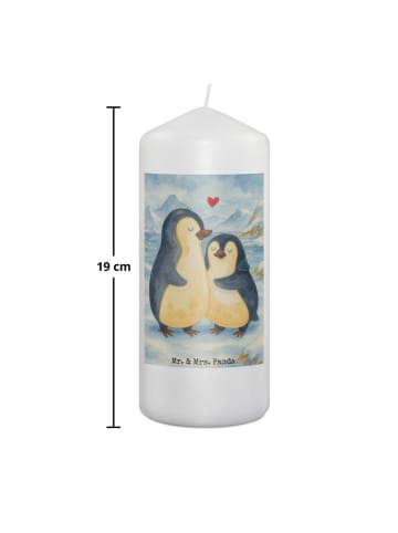 Mr. & Mrs. Panda Wachskerze Pinguin umarmen Design ohne Spruch in Weiß
