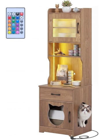 COSTWAY Katzenschrank mit Ladestation & LED 50 x 45 x 152 cm in Hellbraun