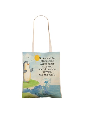 Mr. & Mrs. Panda Beutel Pinguin Surfer Design mit Spruch in Weiß
