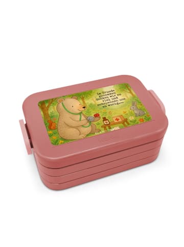 Mr. & Mrs. Panda Bentobox Bär Arzt Design mit Spruch in Rot Pastell