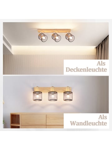 ZMH DDeckenleuchte in Schwarz 3-flammige E14 Holz Modern Küchelampe