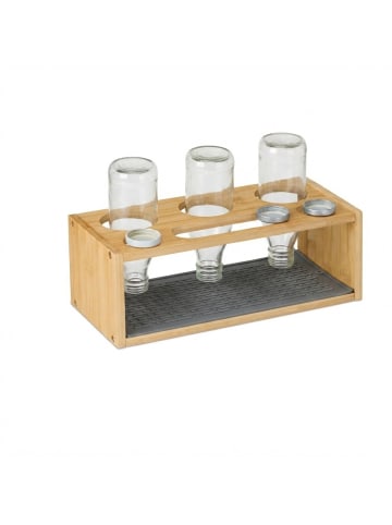 relaxdays Flaschenhalter in Natur/ Grau - (B)31 x (H)11 x (T)14,5 cm