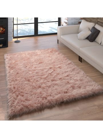 KADIMA DESIGN Hochflor Teppich Shaggy waschmaschinenwaschbar Einfarbig in Rosa
