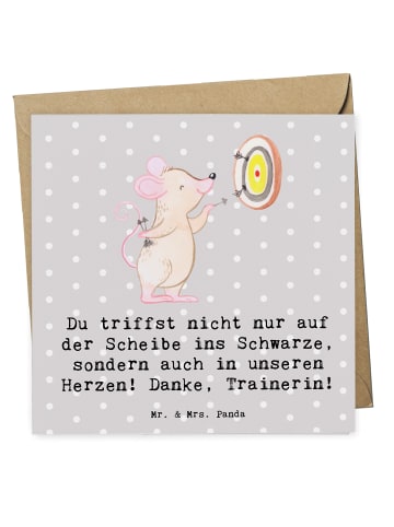 Mr. & Mrs. Panda Einladungskarte Darts Trainerin mit Spruch in Grau Pastell