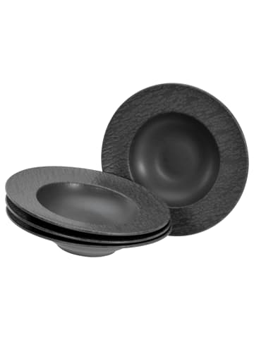 CreaTable Schiefer black, 4-teiliges Geschirrset, Teller Set aus Steinzeug in Schwarz in Anthrazit