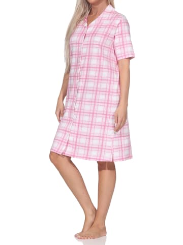 NORMANN Kurzarm Nachthemd Jersey kariert Übergrößen in rosa