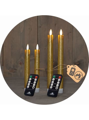 Novaliv Sparset Stabkerzen LED mit Timer Klein+Groß GOLD 4 Stück GOLD indoor - in Gold