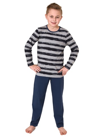 NORMANN Pyjama lang StreifenMuster - 75065 in grau
