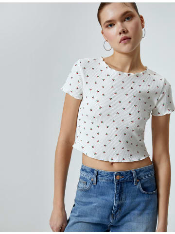 KOTON T-shirt in Ekru Gemustert
