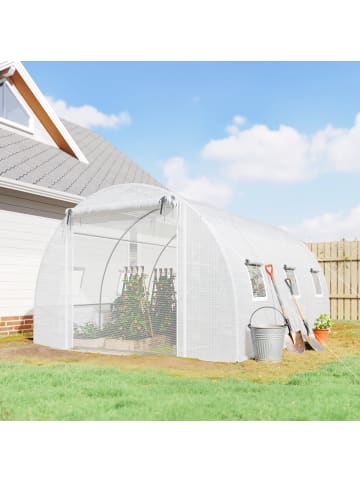 Outsunny Foliengewächshaus,396L x 300B x 200H cm,Weiß
