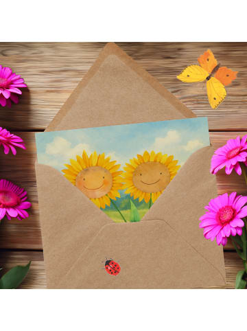 Mr. & Mrs. Panda Grußkarte Blume Sonnenblume Design ohne Spruch in Weiß