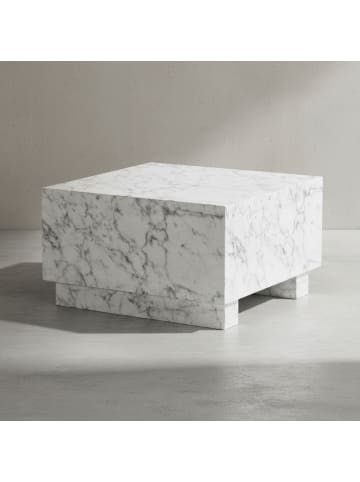 KADIMA DESIGN Couchtisch MONOBLOC 60x60x35 cm Hochglanz mit Marmor Optik, in Weiß