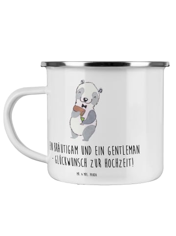 Mr. & Mrs. Panda Camping Emaille Tasse Bräutigam Gentleman mit S... in Weiß