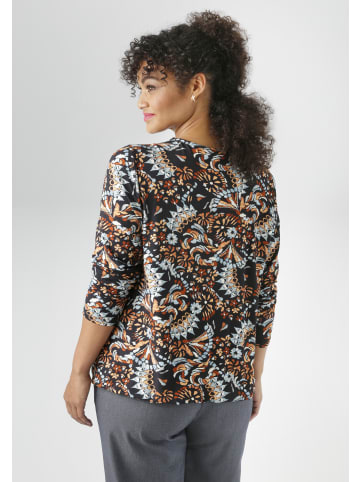 Aniston PLUS Langarmshirt in blau-braun-weiß-orange-braun