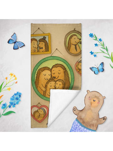 Mr. & Mrs. Panda Badehandtuch Igel Familie Design ohne Spruch in Grau Pastell