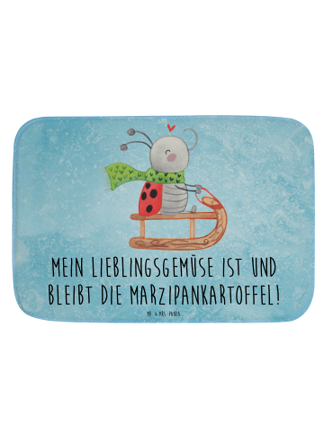Mr. & Mrs. Panda Badezimmermatte Smörle Rodeln mit Spruch in Eisblau