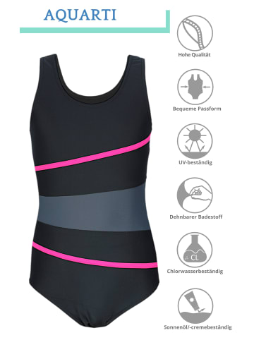 Aquarti Mädchen Badeanzug mit Ringerrücken in graphit
