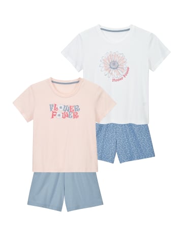 Petite Fleur Kids Pyjama in weiß / bedruckt, rose / blau