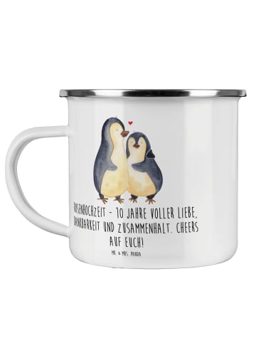 Mr. & Mrs. Panda Emaille Tasse 10. Hochzeitstag Rosenhochzeit mi... in Weiß