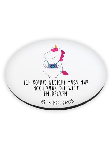 Mr. & Mrs. Panda Rund Magnet Einhorn Fotograf mit Spruch in Weiß