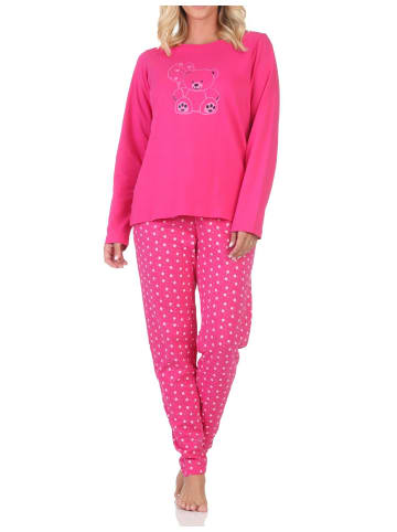 NORMANN Normann Damen Pyjama Schlafanzug langarm mit süßem Teddy - 88896 in pink