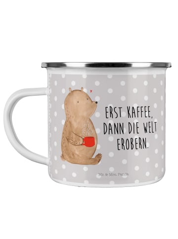 Mr. & Mrs. Panda Campingbecher Bär Kaffee mit Spruch in Grau Pastell
