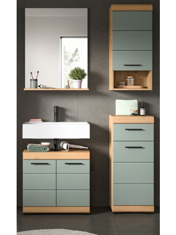Inn.Furn Badmöbel-Set Salbei grün, Eiche Artisan 4-teilig 112 cm, Komplettset