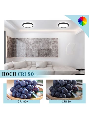 ZMH Deckenleuchte LED in schwarz Ø18cm rund 6000K kaltweiß flach Flurlampe 15 W