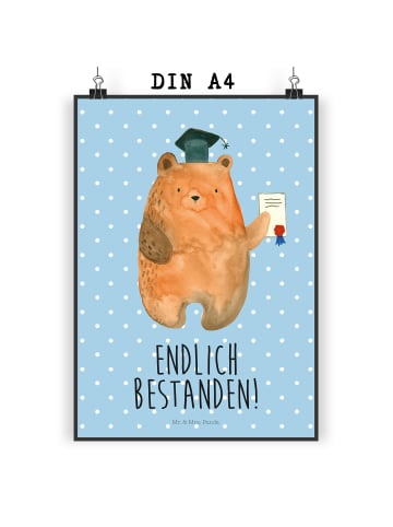Mr. & Mrs. Panda Plakat Bär Prüfung mit Spruch in Blau Pastell