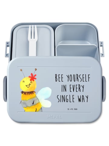 Mr. & Mrs. Panda Bentobox Biene Blume Motiv mit Spruch in Blau Pastell