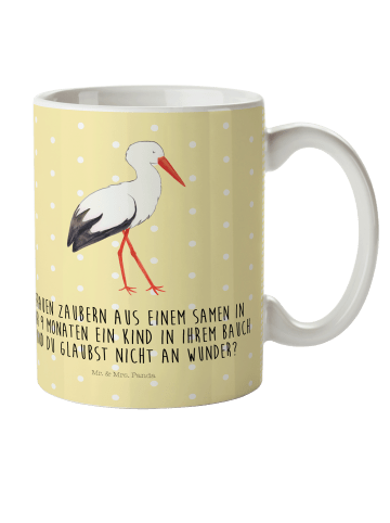 Mr. & Mrs. Panda Mehrwegbecher Storch mit Spruch in Gelb Pastell