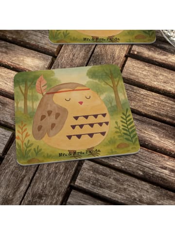 Mr. & Mrs. Panda Bierfilzl Eule Federschmuck Design ohne Spruch in Weiß