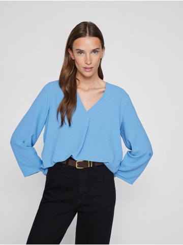 Vila Crepe Struktur Design Bluse V-Ausschnitt Top 3/4 Arm in Blau-4